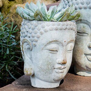 Abbott Collection Buddha Head Stone Planter | 7" Cement Sculpture